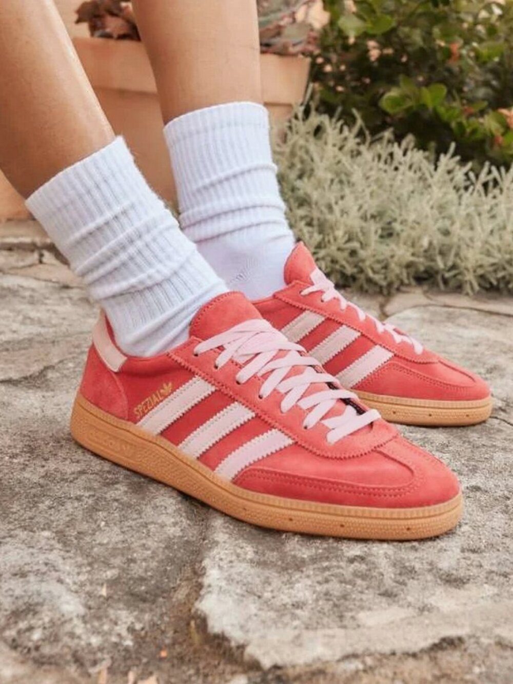 Adidas Handball Spezial Suede Sneakers in Bright Red Clear Pink